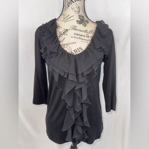 White House Black Market Black Ruffled Blouse (v)